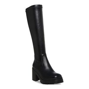AQUA COLLEGE Womens Black 1" Platform Ria Toe Block Heel Leather Boots 11 M